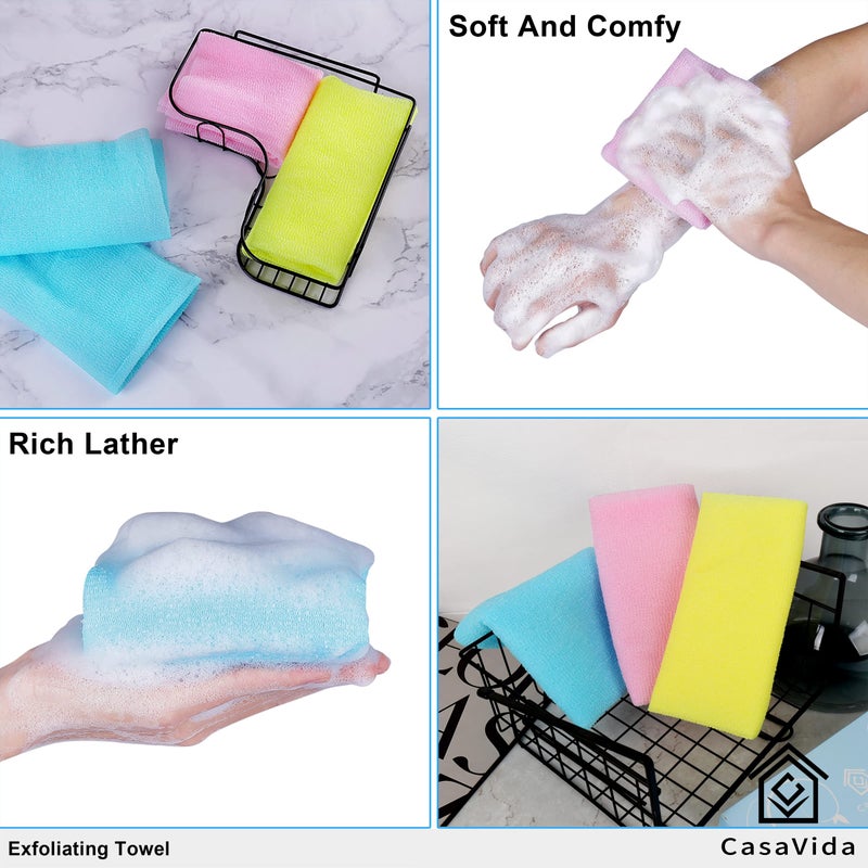 CASAVIDA Exfoliating Washcloth Back Scrubber for Shower Exfoliating Body Scrubber Japanese Beauty Washcloth African Net Sponge Bath Korean Loofah Towel Wash Cloth Body Shower Scrub Towel 3 Pack - Image 3